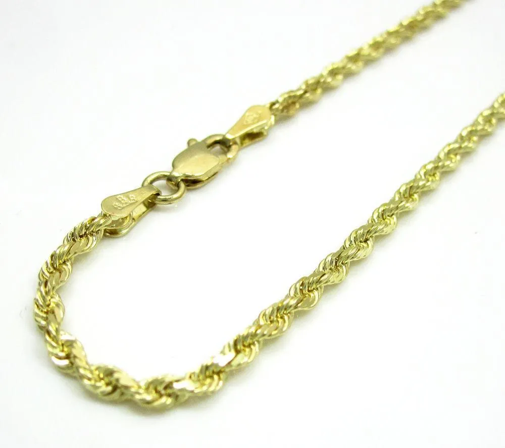10K Yellow Gold 2MM Rope Chain Wrist Bracelet 7 to 8 Inches