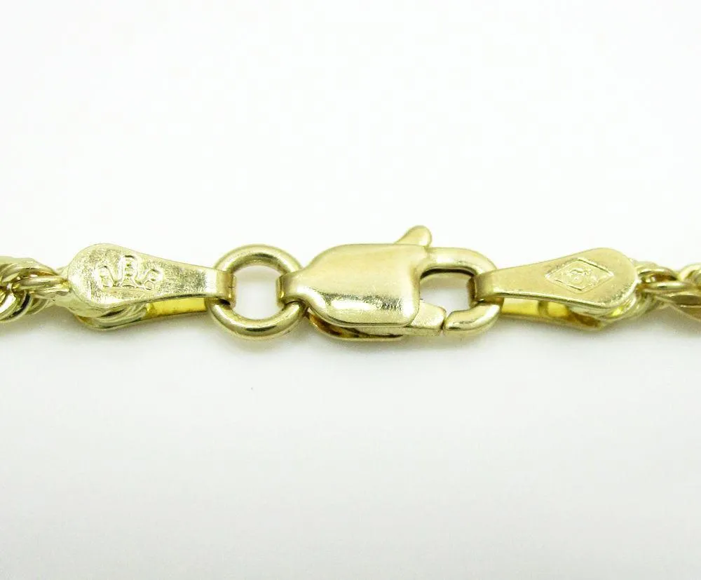 10K Yellow Gold 2MM Rope Chain Wrist Bracelet 7 to 8 Inches