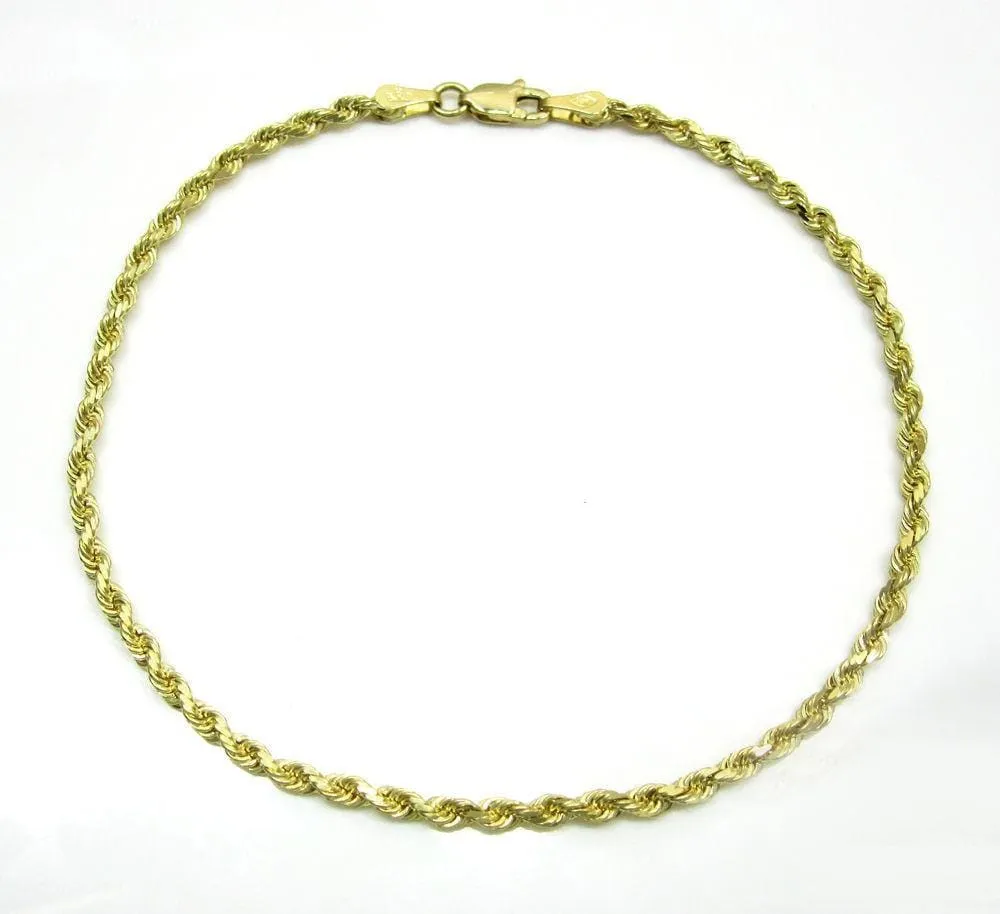 10K Yellow Gold 2MM Rope Chain Wrist Bracelet 7 to 8 Inches