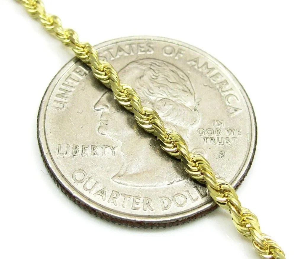 10K Yellow Gold 2MM Rope Chain Wrist Bracelet 7 to 8 Inches