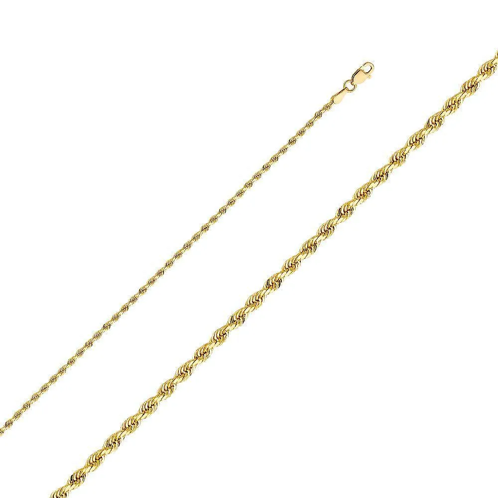 10K Yellow Gold 3mm Diamond Cut Solid Rope Chain 16" 18" 20" 22" 24" 10C280Y