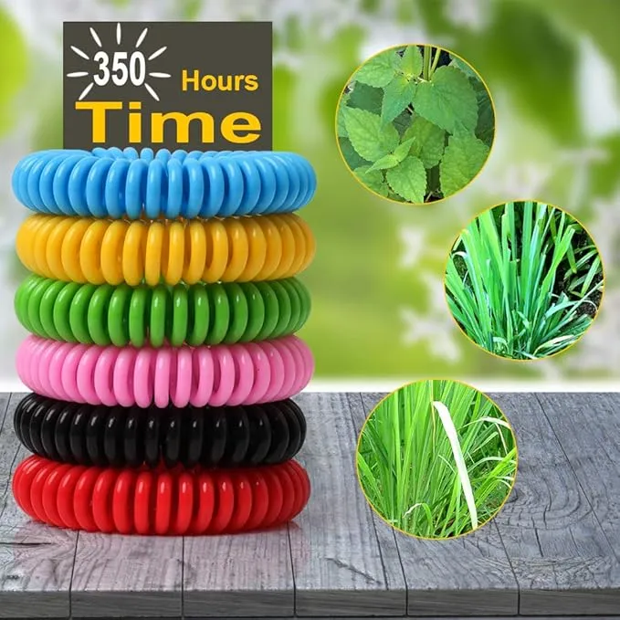 12 Pack Mosquito Bracelets, Mosquito Bands for Adults and Kids with Individually Wrapped & DEET Free, Natural and Waterproof Wristbands Citronella Bracelets for Camping Hiking