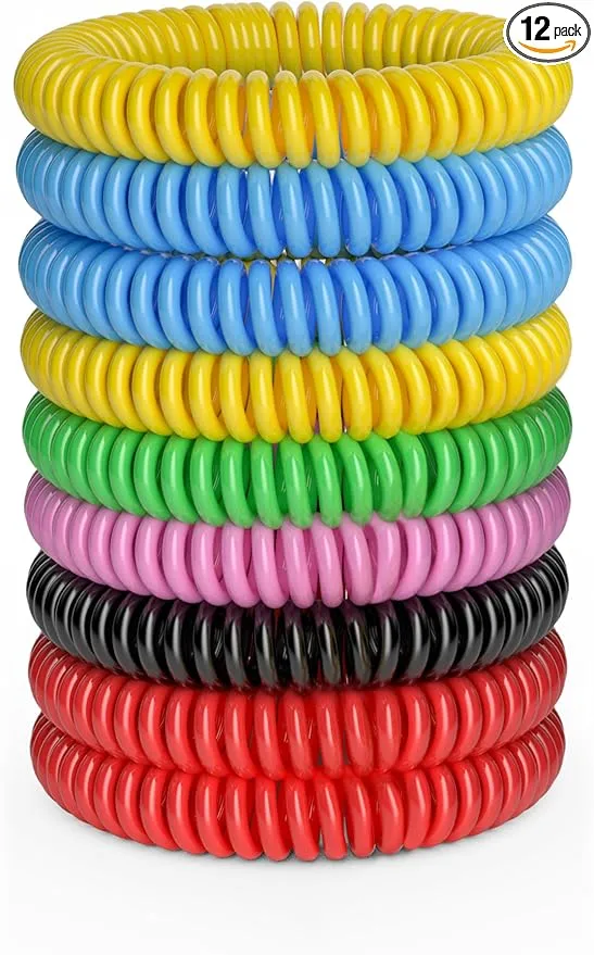 12 Pack Mosquito Bracelets, Mosquito Bands for Adults and Kids with Individually Wrapped & DEET Free, Natural and Waterproof Wristbands Citronella Bracelets for Camping Hiking