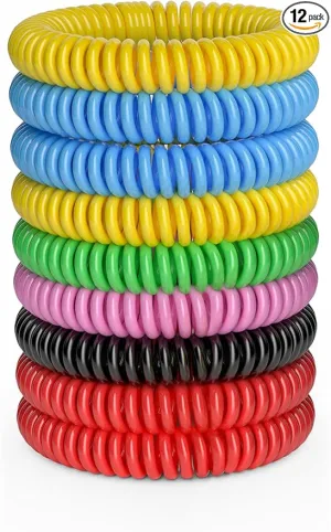 12 Pack Mosquito Bracelets, Mosquito Bands for Adults and Kids with Individually Wrapped & DEET Free, Natural and Waterproof Wristbands Citronella Bracelets for Camping Hiking
