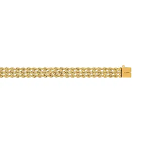 14K Gold 7.2mm Triple Row Rope Chain Bracelet