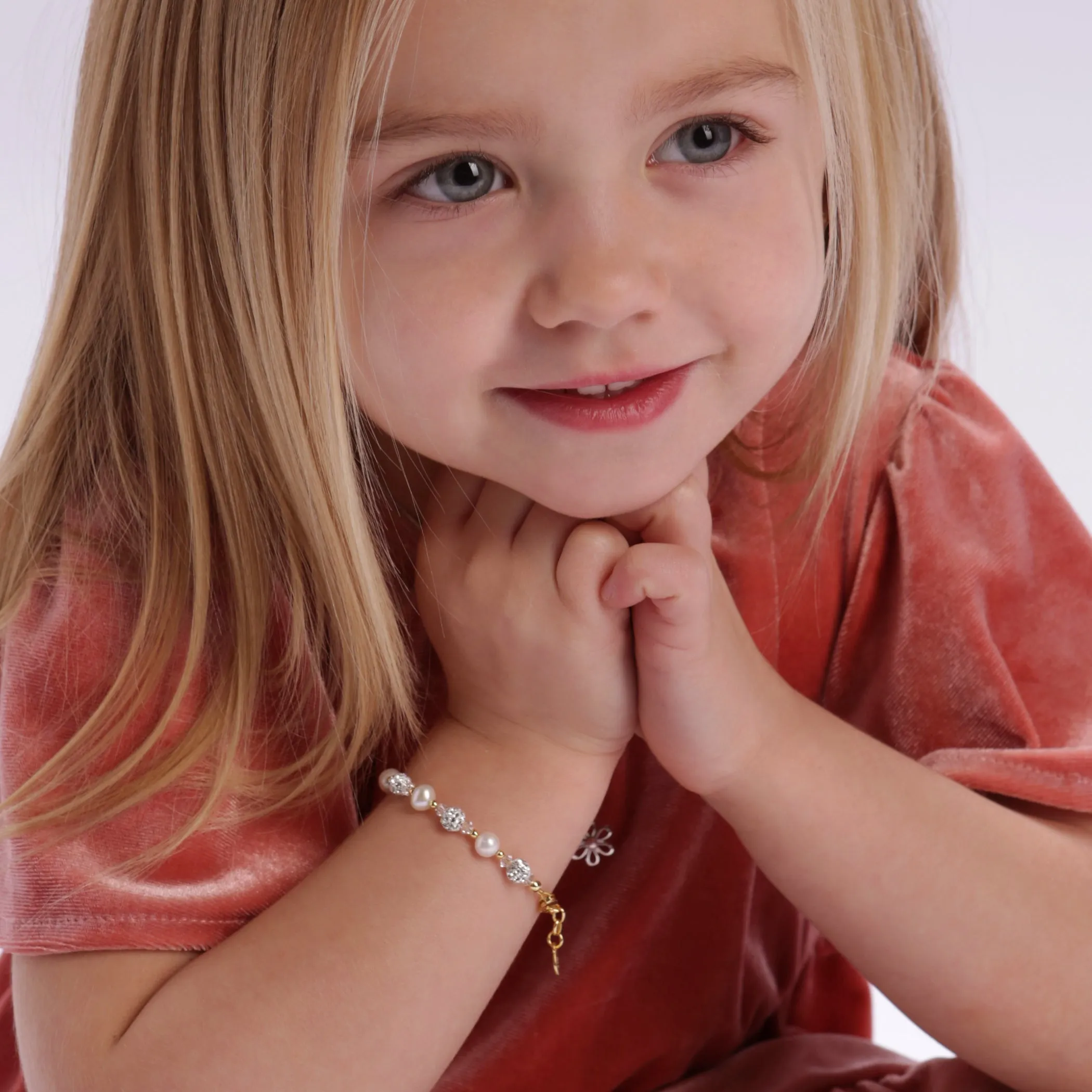 14K Gold Plated Simulated Pearl and Sparkling Stardust Children's Bracelet