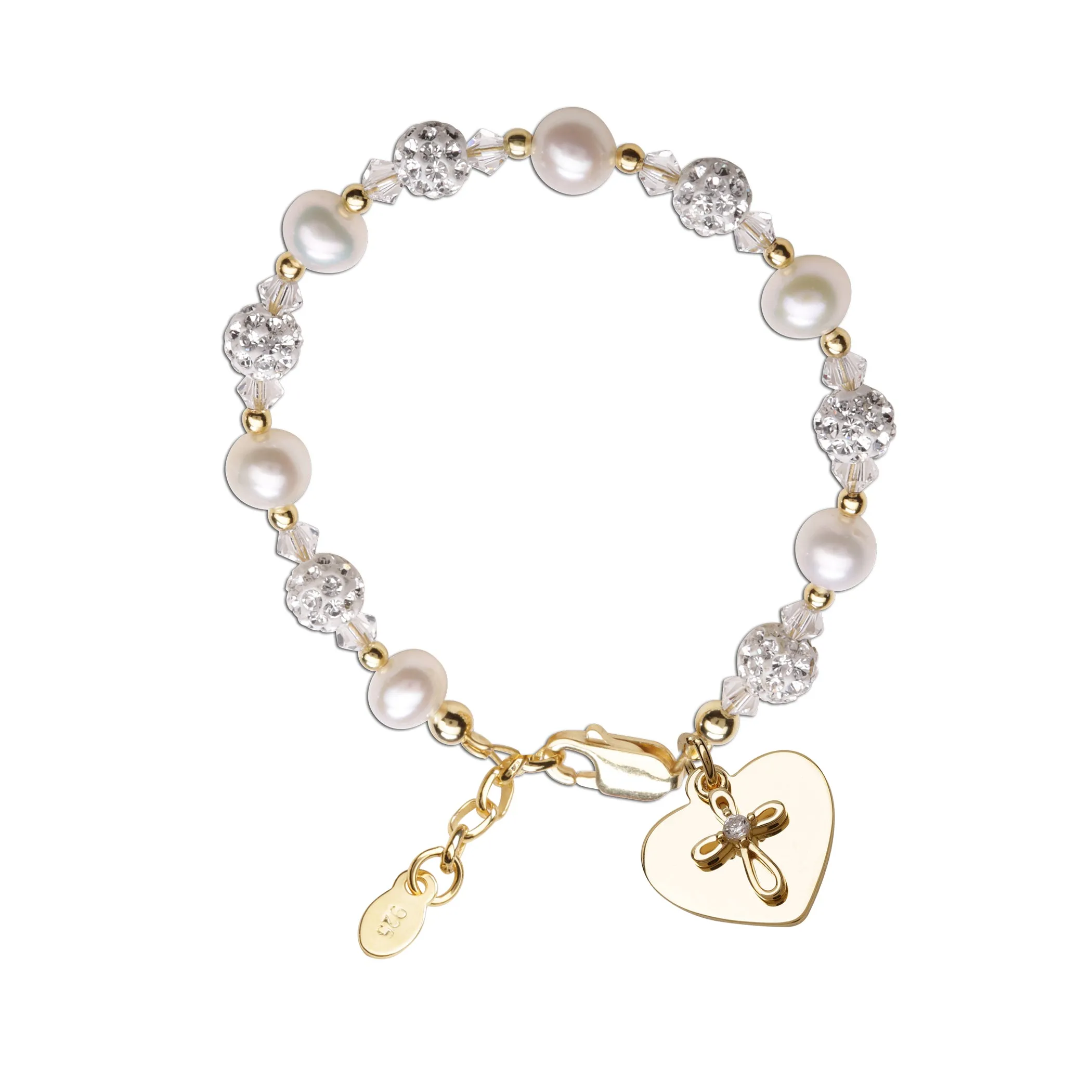 14K Gold Plated Simulated Pearl and Sparkling Stardust Children's Bracelet