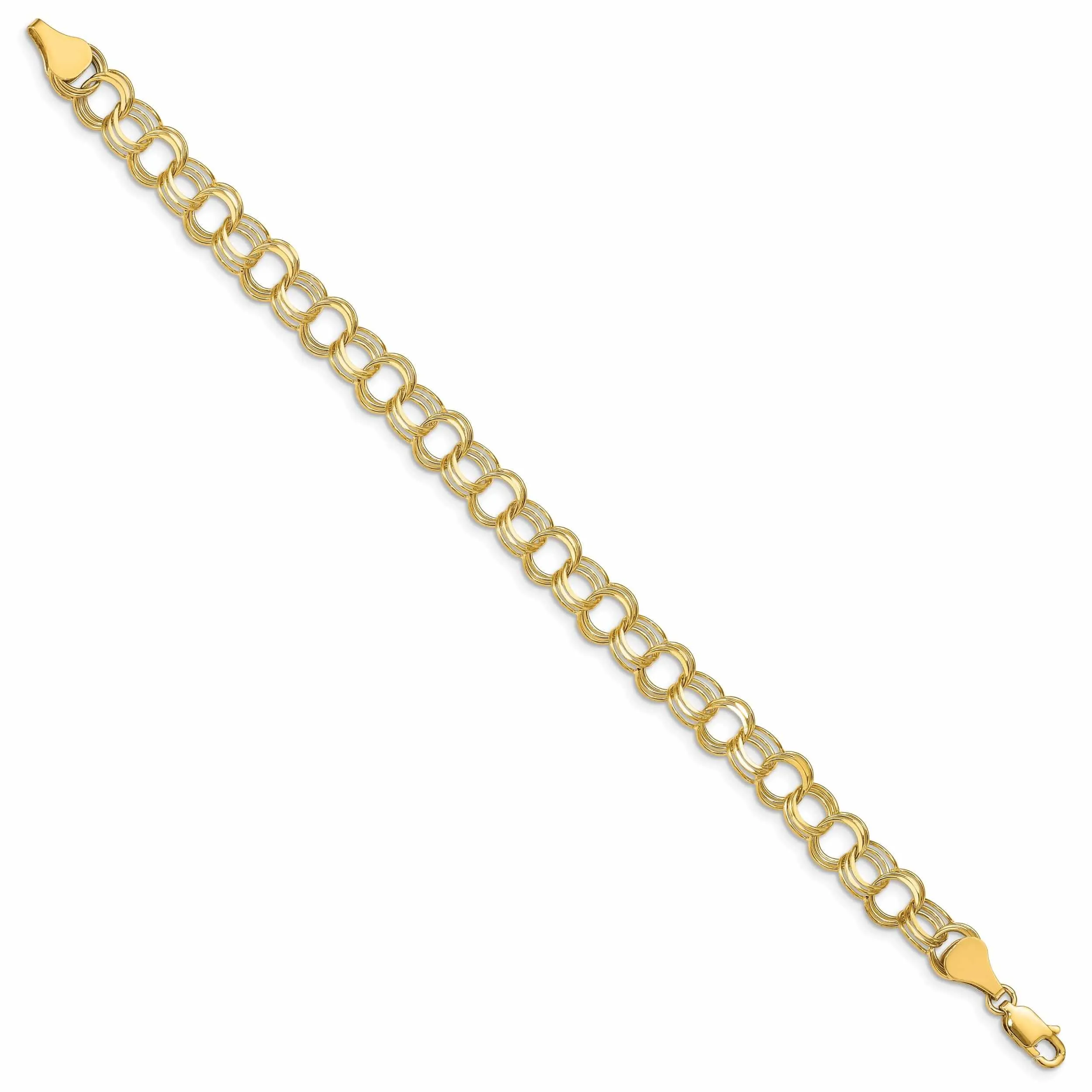 14k Gold Triple Link Charm Bracelet