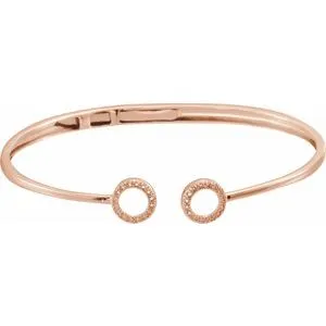 14K Rose 1/6 CTW Diamond Circle Hinged Cuff 7" Bracelet