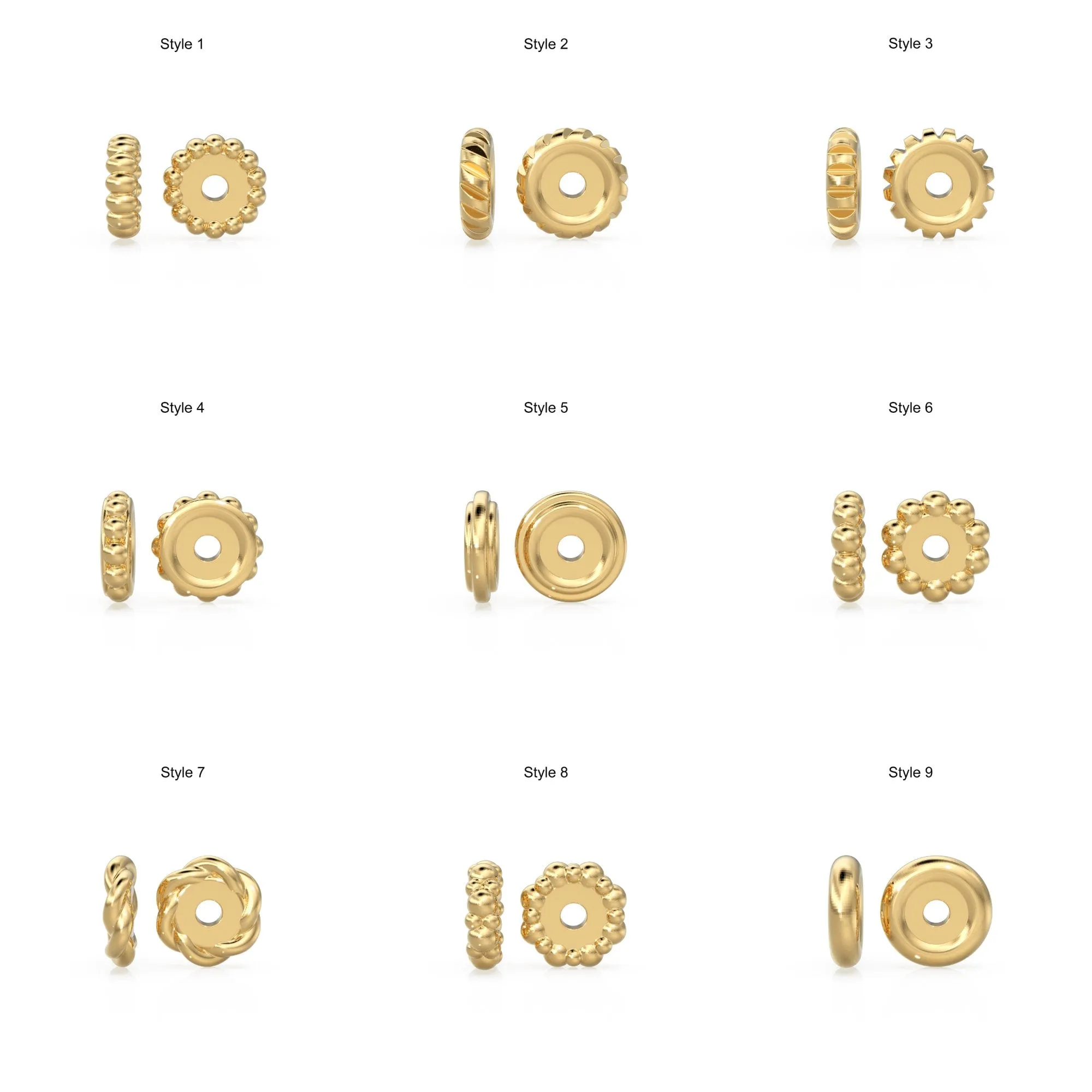 14K Solid Italian Gold Rondels, Charm Rondelle, 18k Gold Roundel, Rope Twisted, Round Wheel Tyre, Beaded Texture Rondelle spacer charms