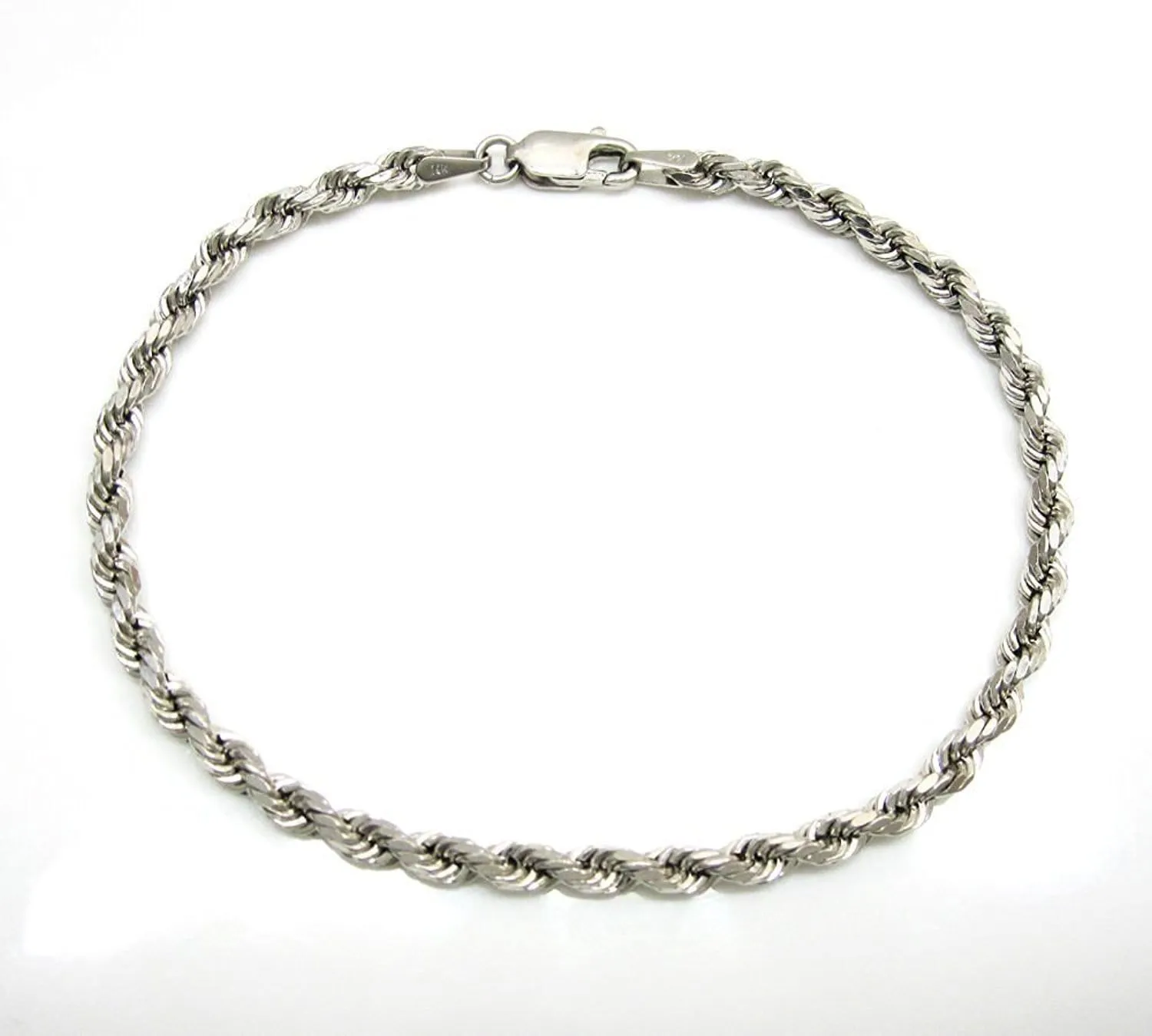 14K White Gold Men's 1.5MM Diamond Cut Rope Chain