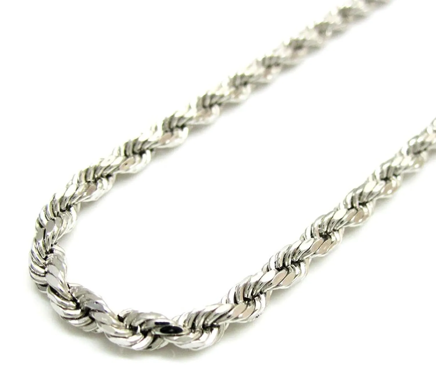 14K White Gold Men's 1.5MM Diamond Cut Rope Chain