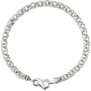 14K White Solid Double Link Charm Bracelet