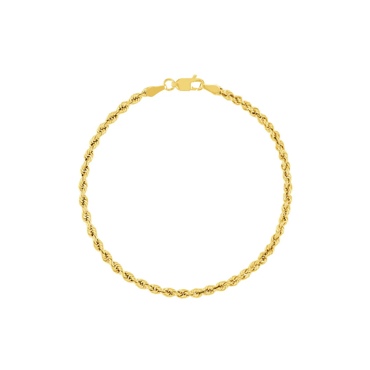 14K Yellow Gold 2.9mm Hollow Rope Chain Bracelet