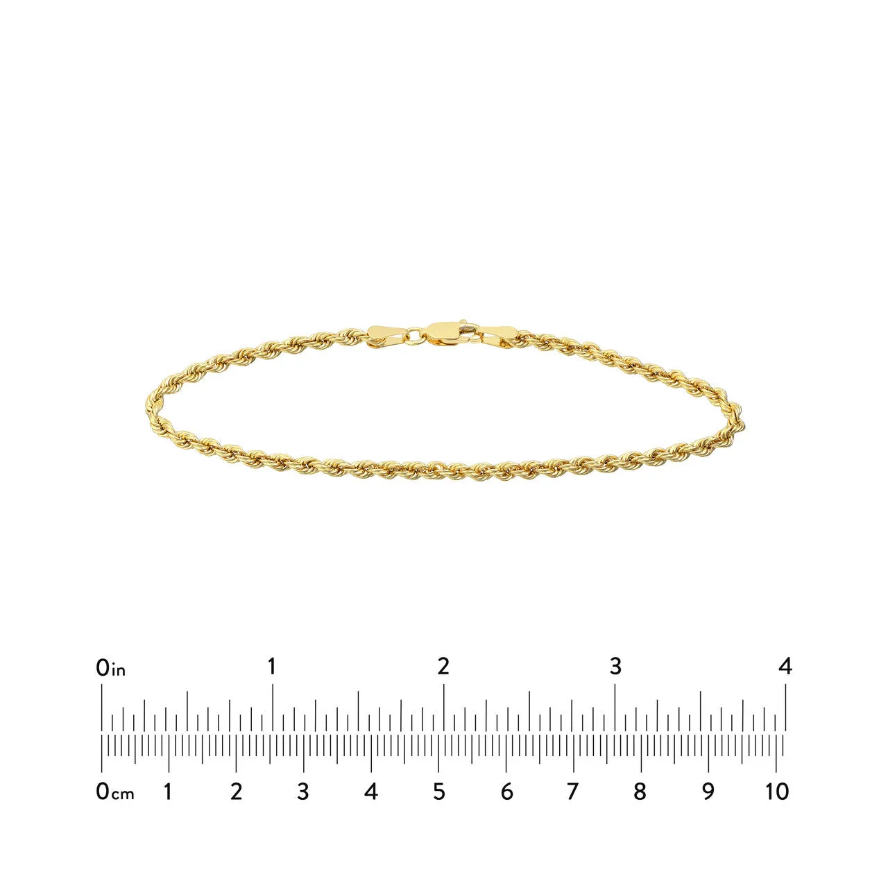 14K Yellow Gold 2.9mm Hollow Rope Chain Bracelet