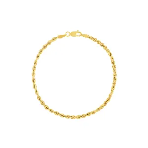 14K Yellow Gold 2.9mm Hollow Rope Chain Bracelet