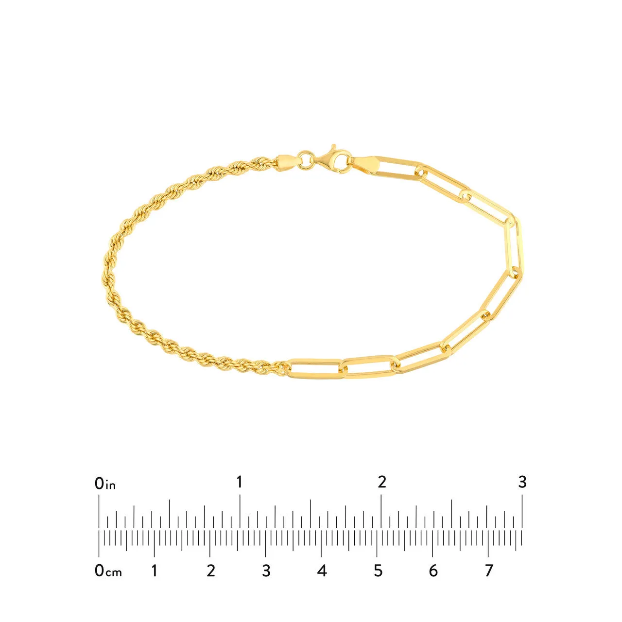 14K Yellow Gold 50/50 Hollow Paperclip and Rope Bracelet