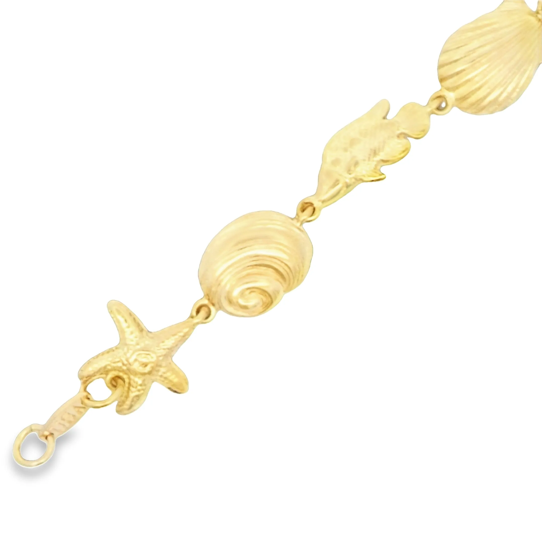 14k Yellow Gold Nautical Sea Life Bracelet 7"