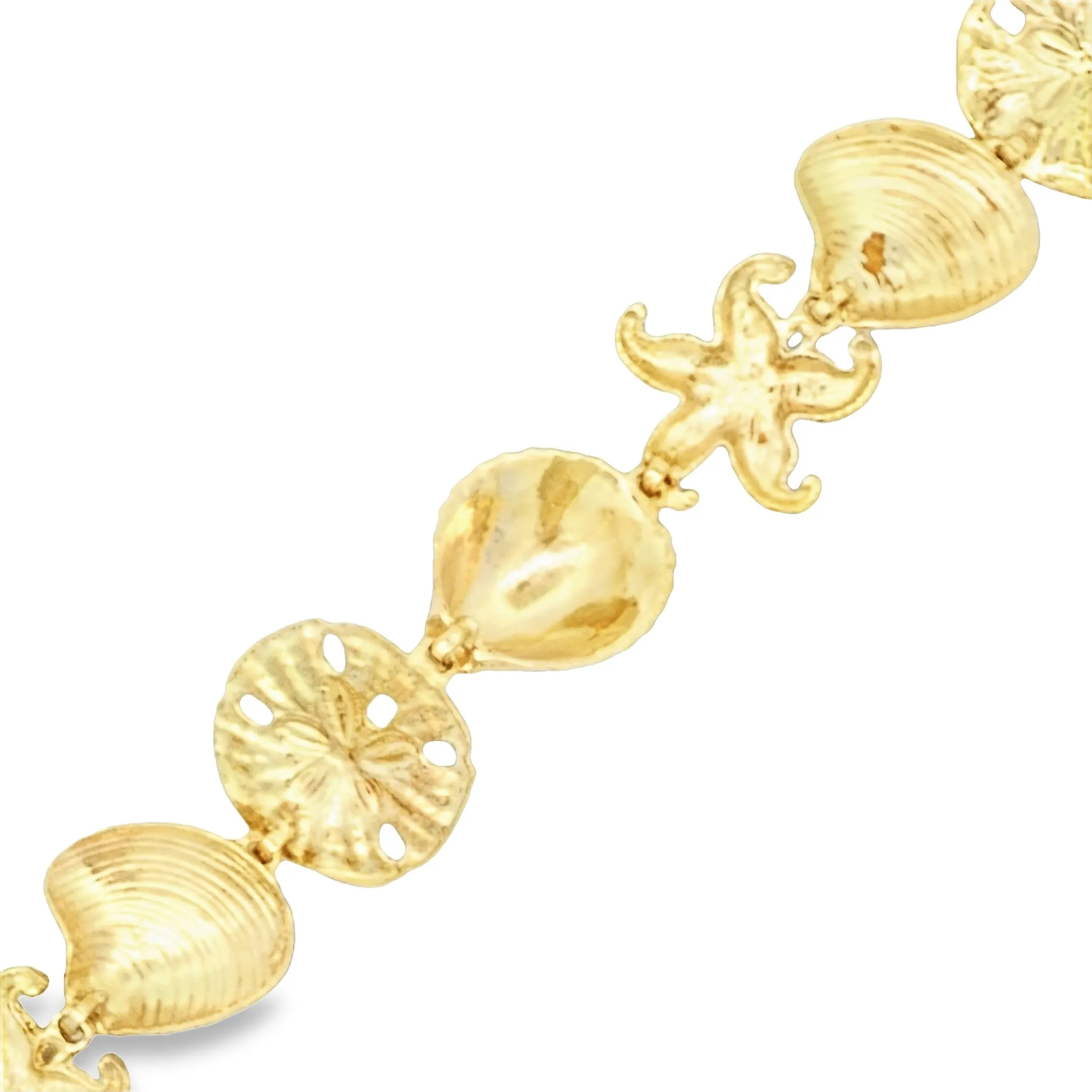 14k Yellow Gold Sea Shell Starfish Bracelet 7.5"