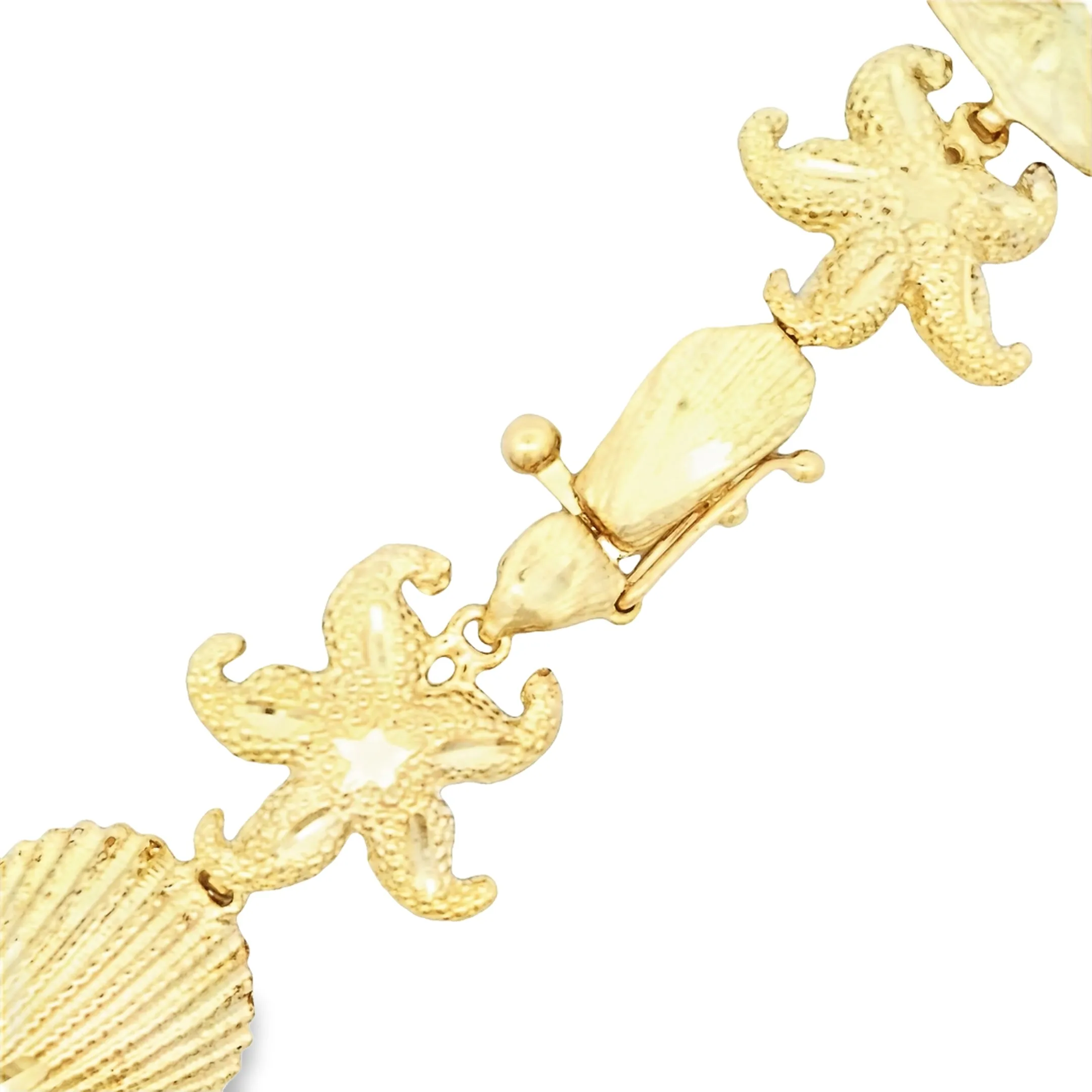14k Yellow Gold Sea Shell Starfish Bracelet 7.5"