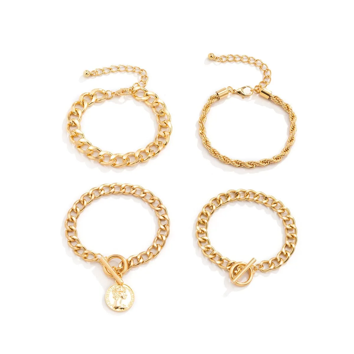 18K Gold-Plated Coin Toggle Chain Bracelet Set