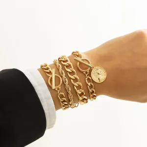 18K Gold-Plated Coin Toggle Chain Bracelet Set