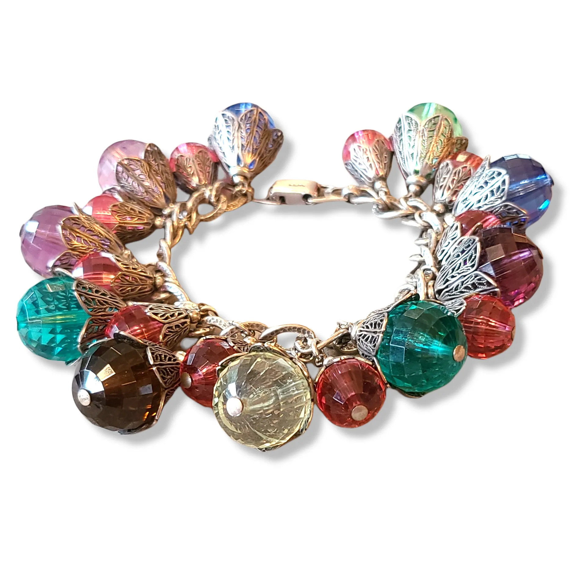1950s Napier Filigree and Plastic Faceted Beads Bracelet - East Indian Inspired