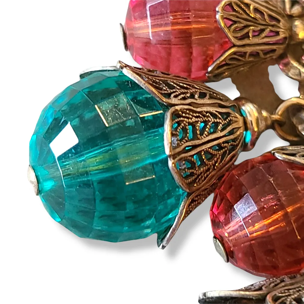 1950s Napier Filigree and Plastic Faceted Beads Bracelet - East Indian Inspired