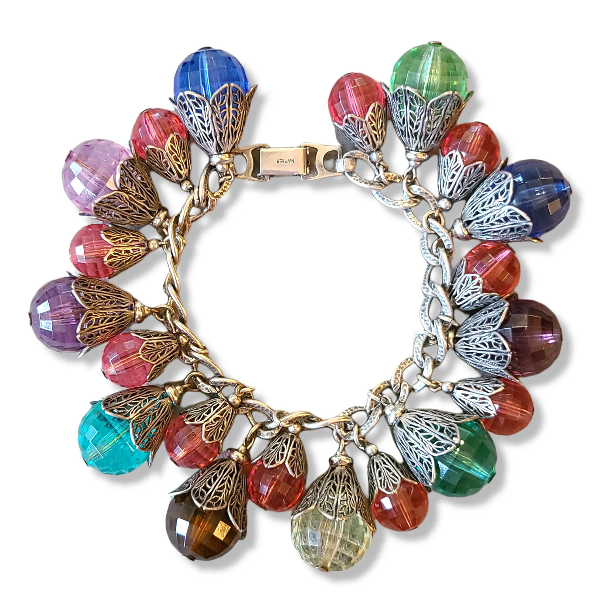 1950s Napier Filigree and Plastic Faceted Beads Bracelet - East Indian Inspired
