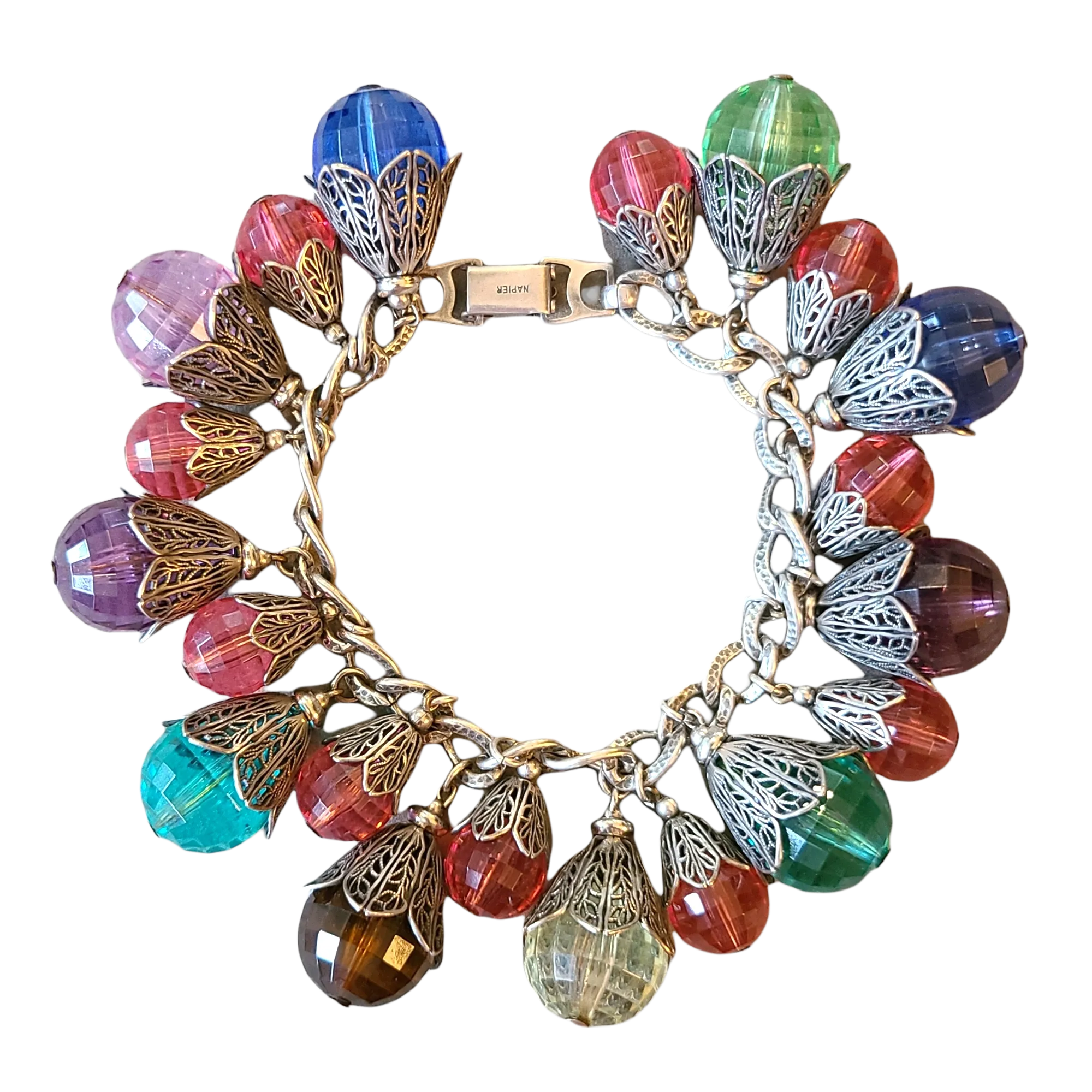 1950s Napier Filigree and Plastic Faceted Beads Bracelet - East Indian Inspired