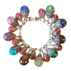 1950s Napier Filigree and Plastic Faceted Beads Bracelet - East Indian Inspired