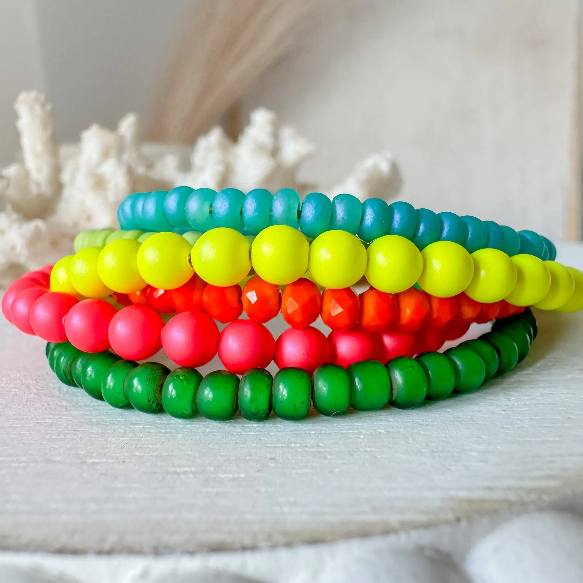 1990’s Party Color Collection Bead Bracelet Stacking Set - Set of 3 or Each