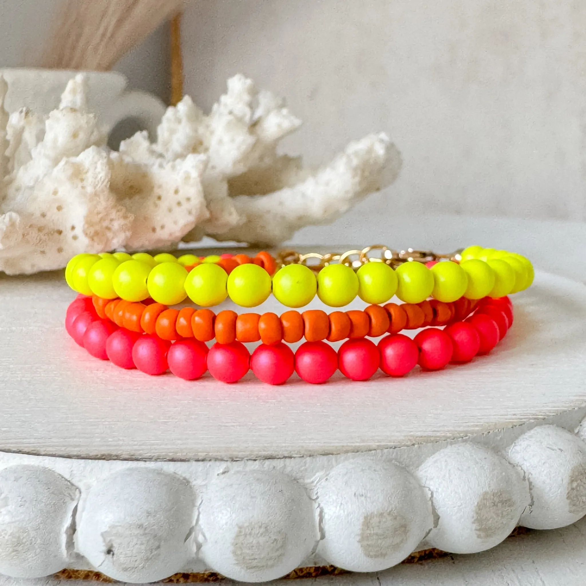 1990’s Party Color Collection Bead Bracelet Stacking Set - Set of 3 or Each