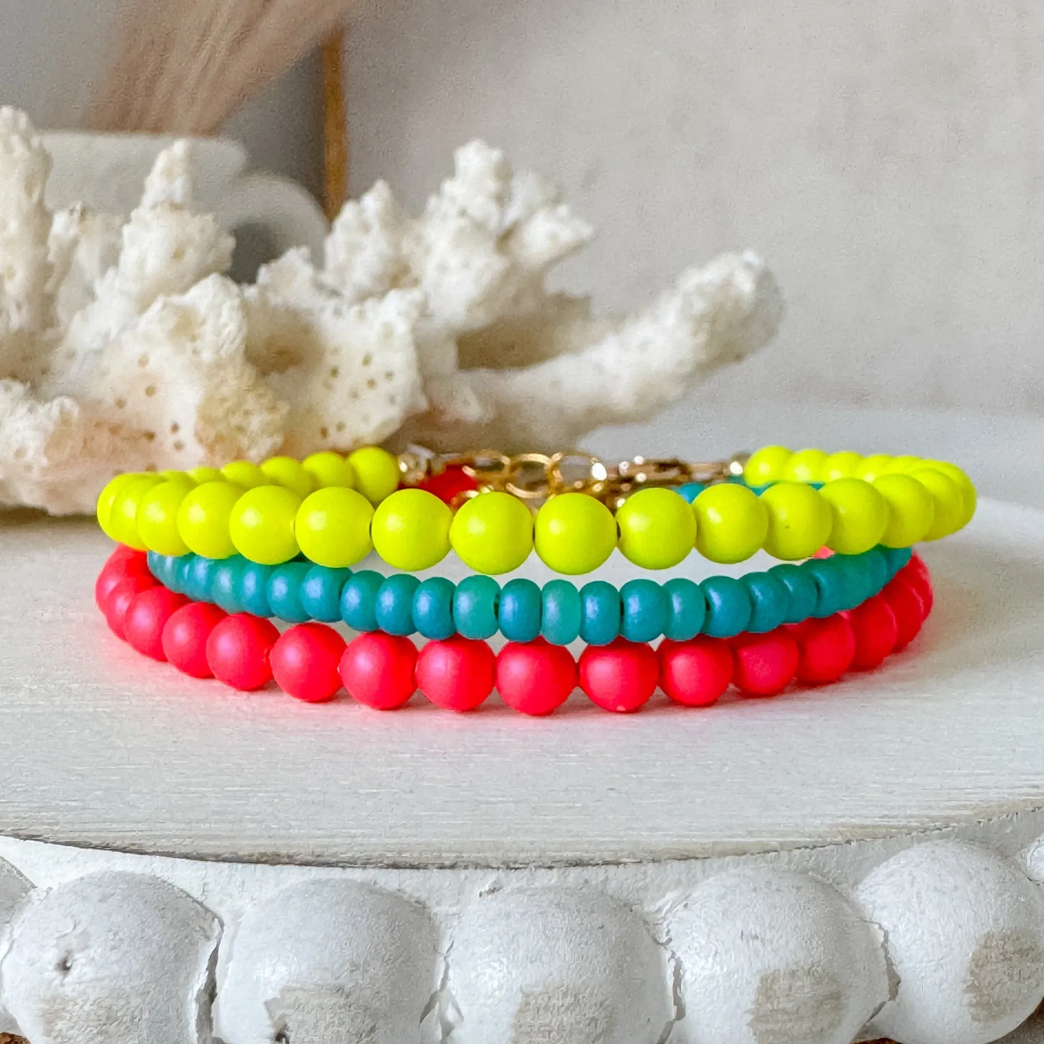 1990’s Party Color Collection Bead Bracelet Stacking Set - Set of 3 or Each