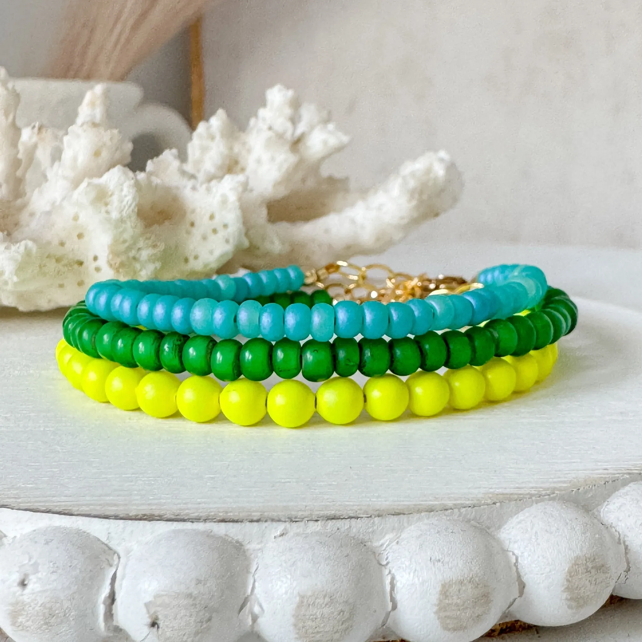 1990’s Party Color Collection Bead Bracelet Stacking Set - Set of 3 or Each