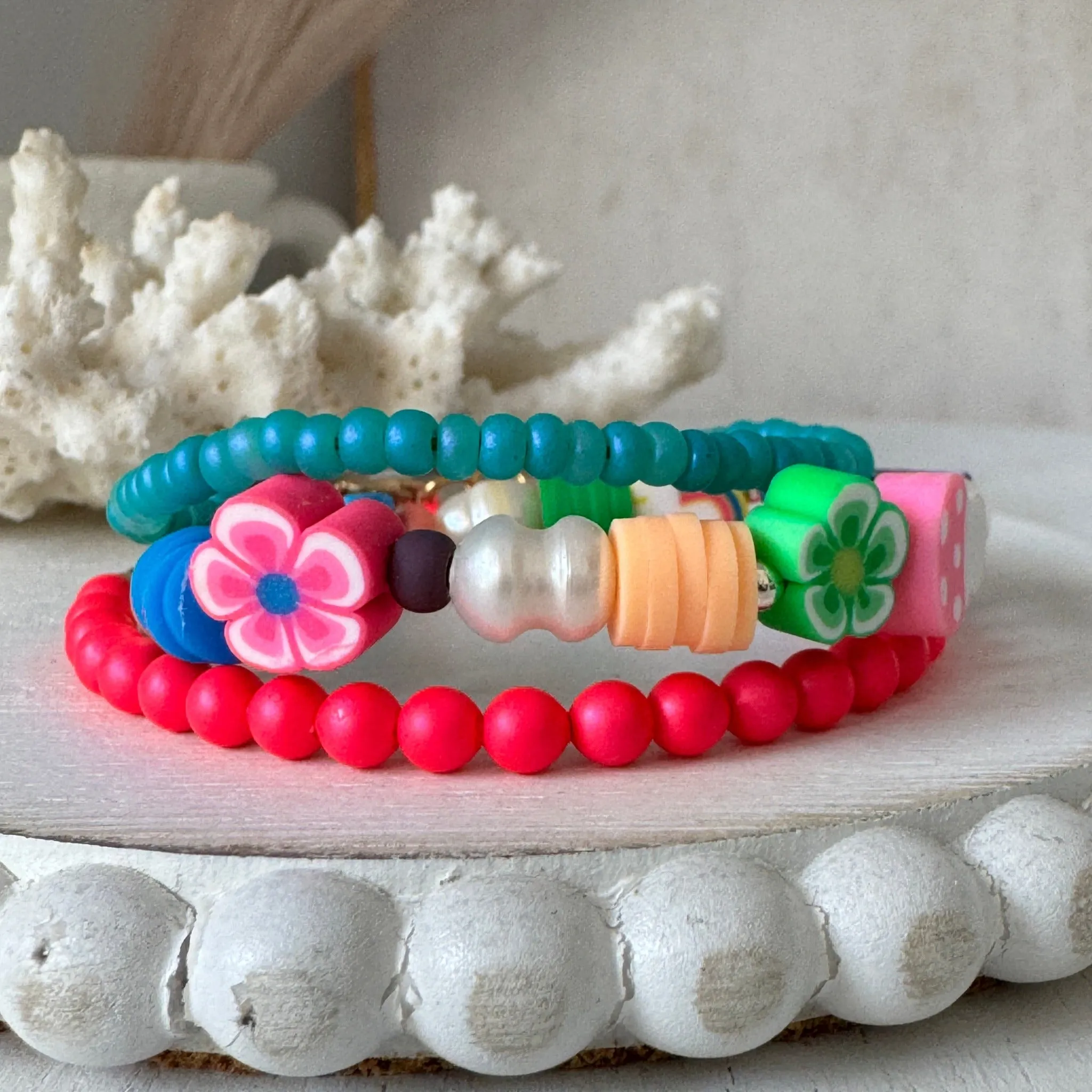 1990’s Party Color Collection Bead Bracelet Stacking Set - Set of 3 or Each
