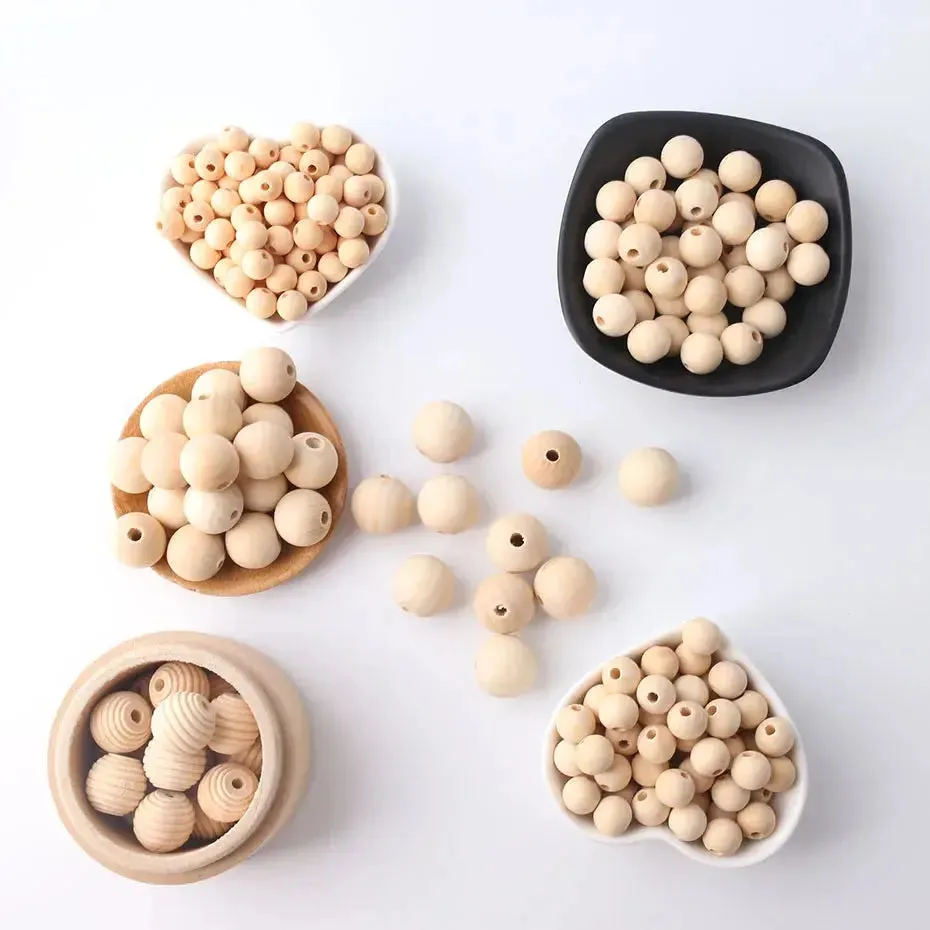1set Wood Beads Animal Rattle Organic Teething Toys Wooden Toys BPA Free DIY Necklace Bracelet Baby Nursing Accessories