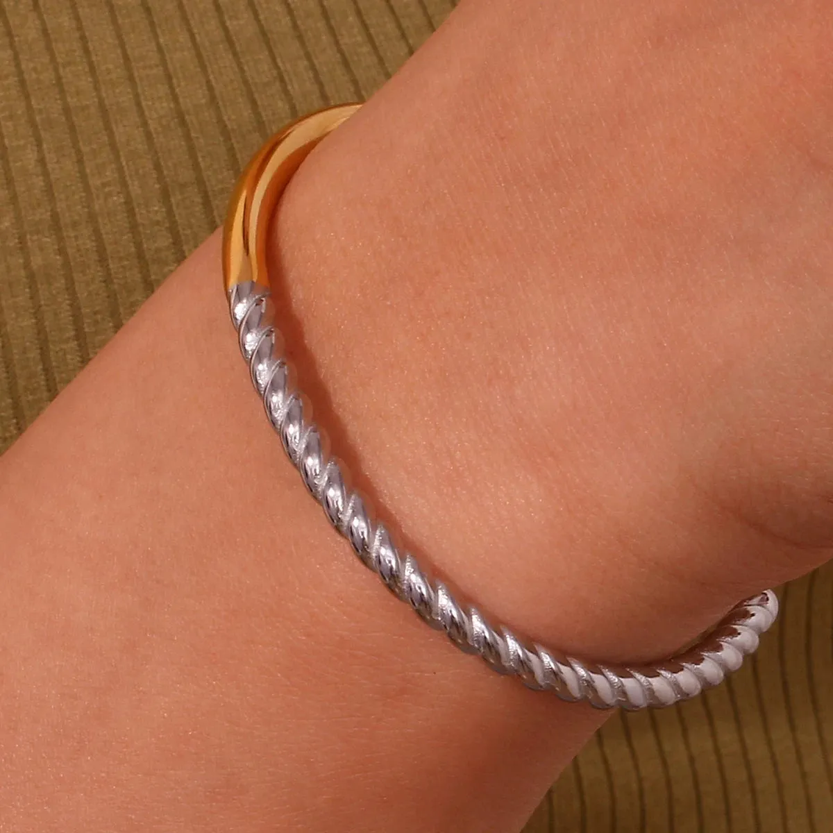 2-Tone Smooth Twist Cuff Bracelet