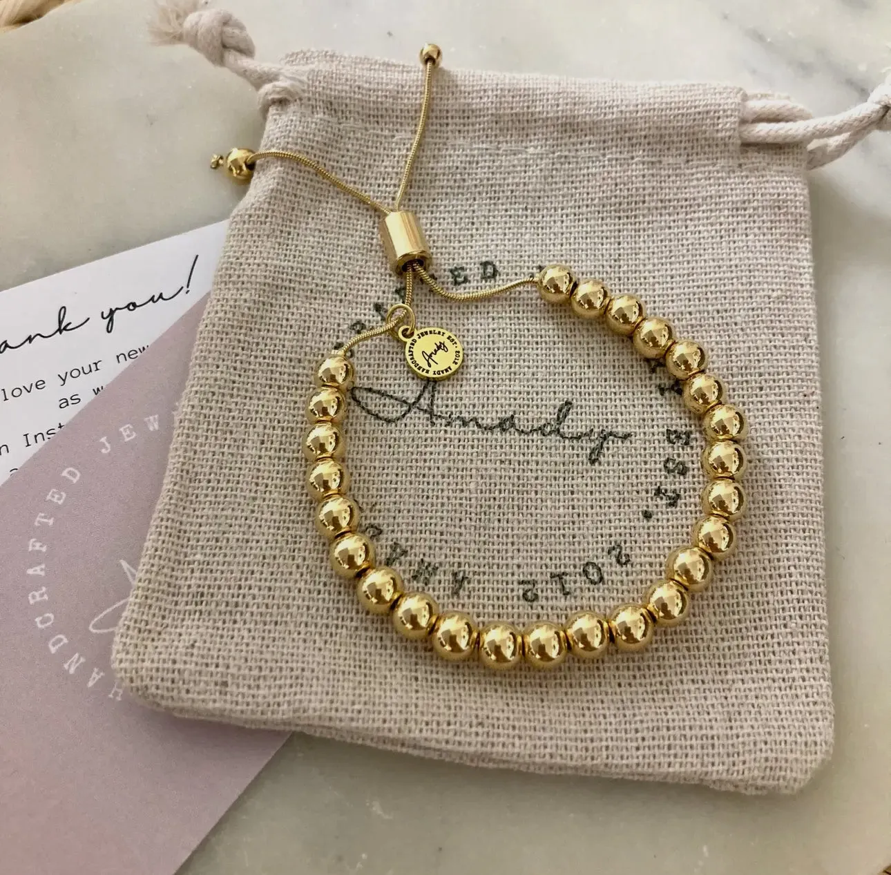 24k Gold Filled Beaded Adjustable Bracelet
