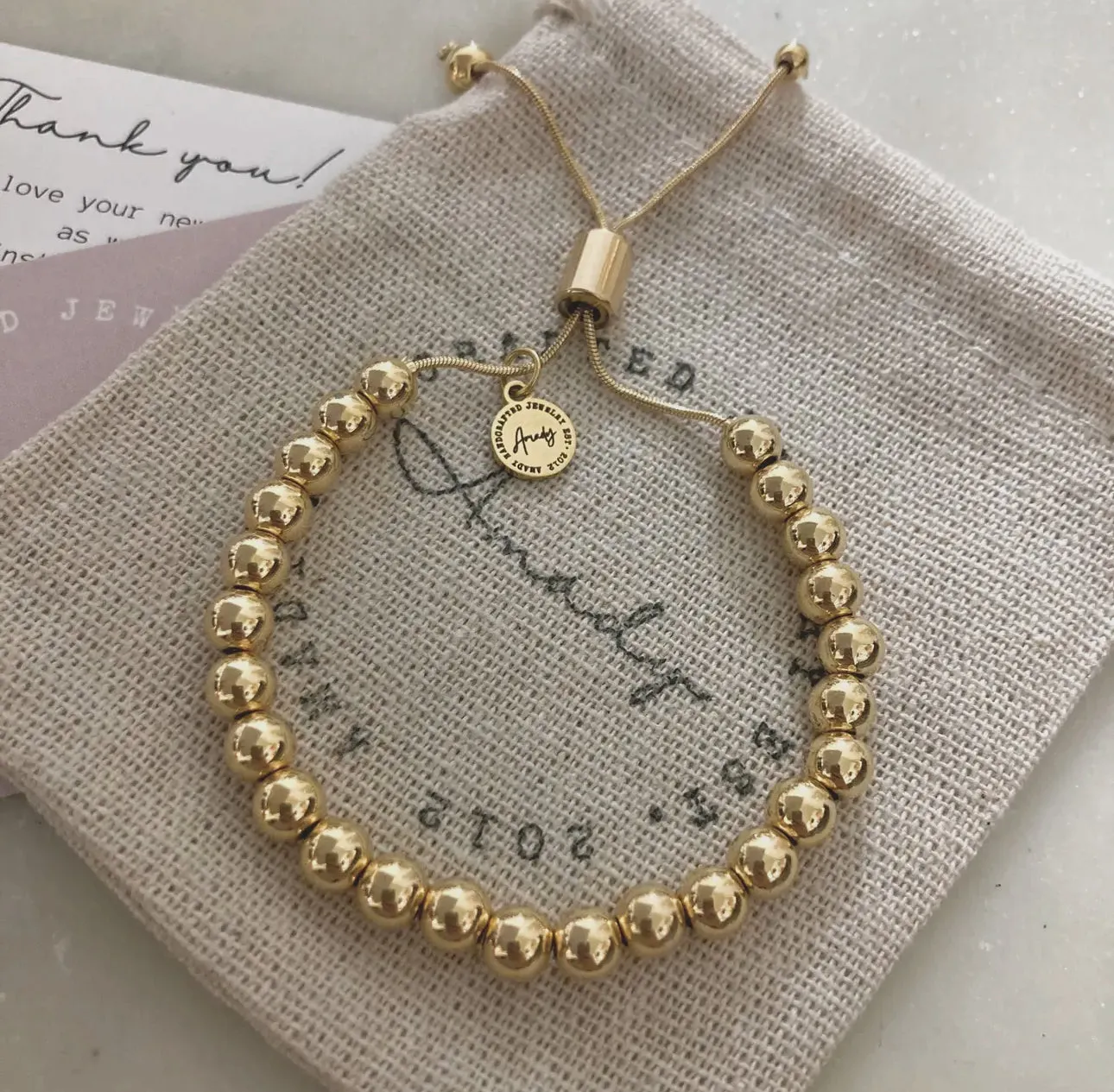 24k Gold Filled Beaded Adjustable Bracelet