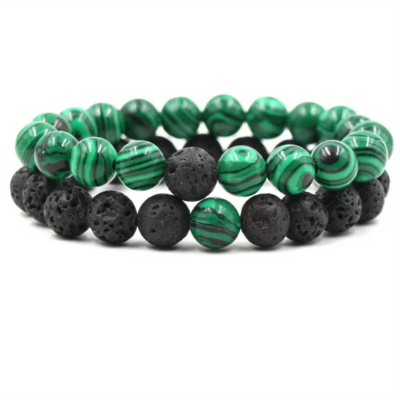 2pc Distance Beads Bracelet Green Malachite Bracelets for Couples