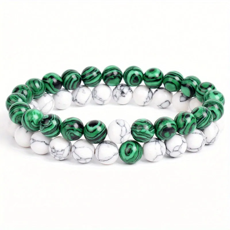 2pc Distance Beads Bracelet Green Malachite Bracelets for Couples