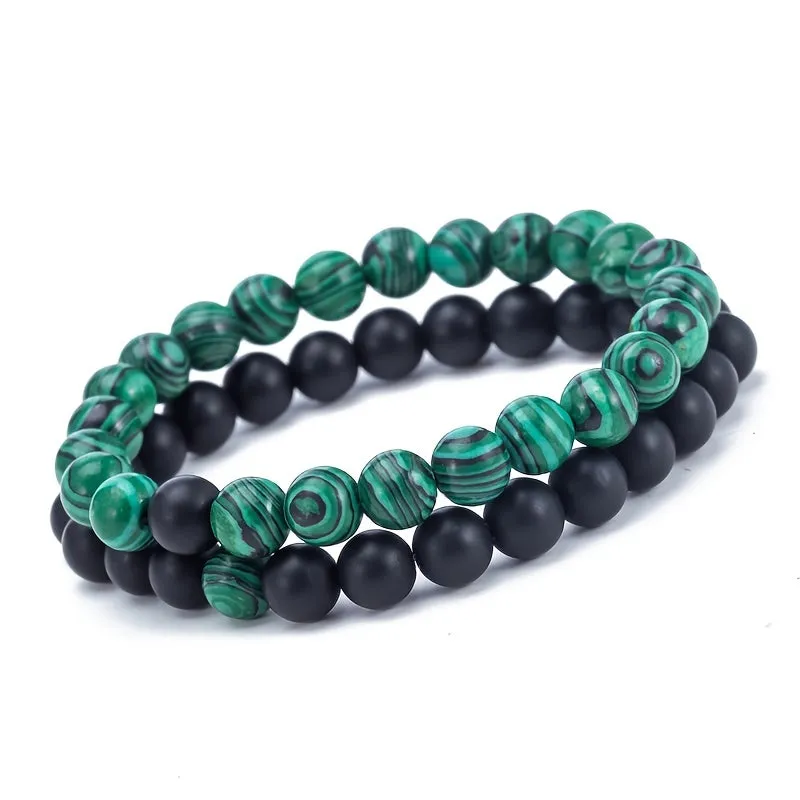 2pc Distance Beads Bracelet Green Malachite Bracelets for Couples