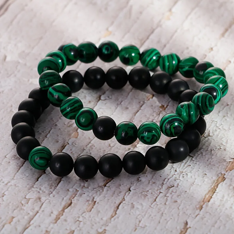 2pc Distance Beads Bracelet Green Malachite Bracelets for Couples