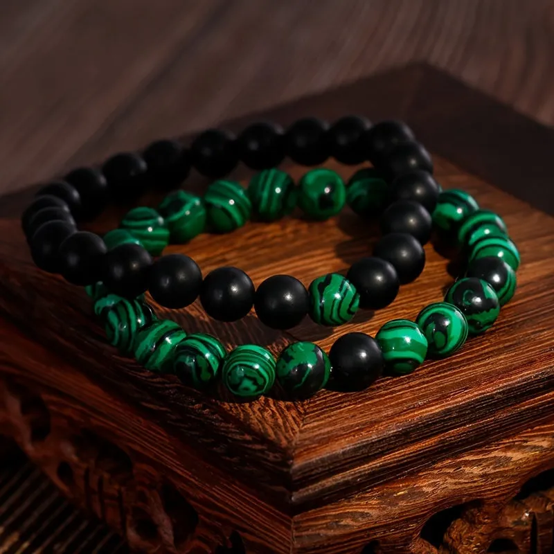 2pc Distance Beads Bracelet Green Malachite Bracelets for Couples