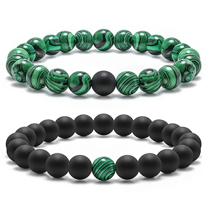 2pc Distance Beads Bracelet Green Malachite Bracelets for Couples