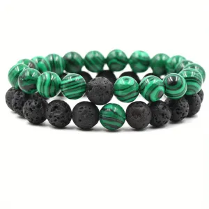 2pc Distance Beads Bracelet Green Malachite Bracelets for Couples