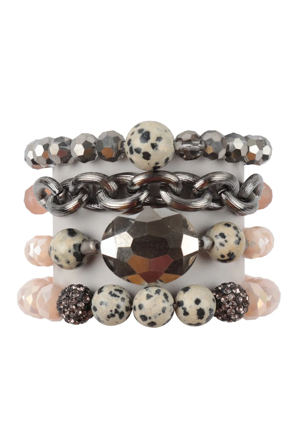 4 LAYERED STACKABLE CHAIN GLASS BEADED STRETCH BRACELET