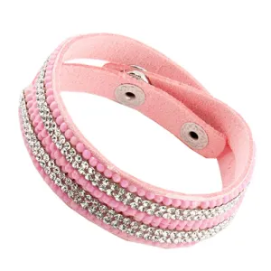 4019 - Four Row Crystal Wraparound Bracelet - Pink