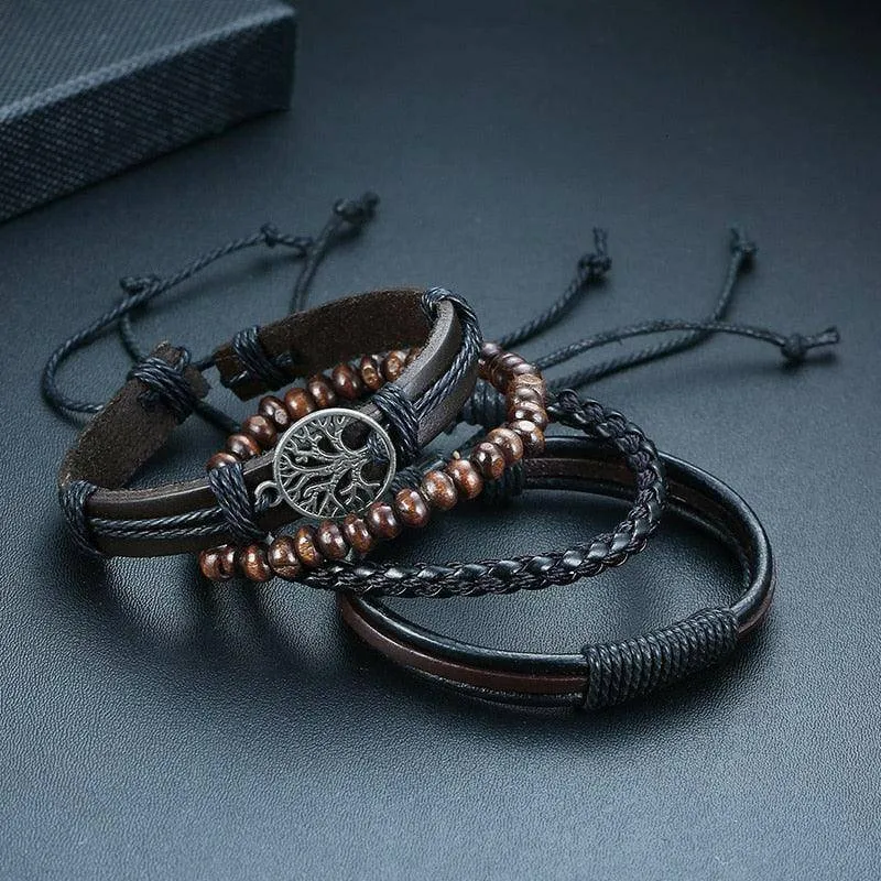 4Pcs/ Set Braided Wrap Leather Bracelets